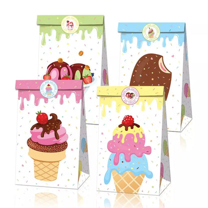 Süßigkeitentüten mit Aufklebern, 12 Stück Eistüten, Eiscreme, Geburtstagsparty