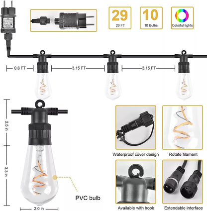 Gresonic LED 10 Glühbirnen Lichterkette Spiralfilament mit Stecker, wasserfest