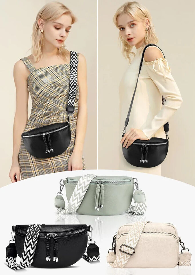 Ferlord Umhängetasche Damen Leder, Gürteltasche Damen stylische Crossbody Bag Damen mit 3 Fächern