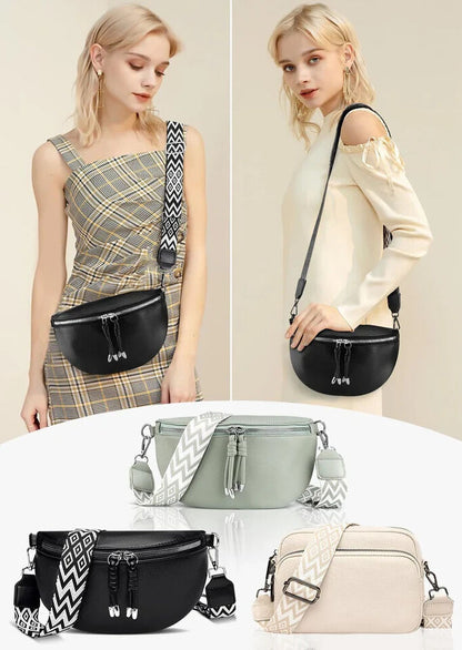 Ferlord Umhängetasche Damen Leder, Gürteltasche Damen stylische Crossbody Bag Damen mit 3 Fächern