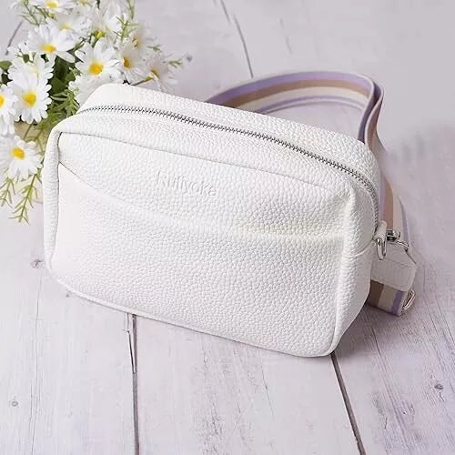 Leder Umhängetasche, Damen Bag, Breiter Gurt, Kleine Umhängetasche weiß
