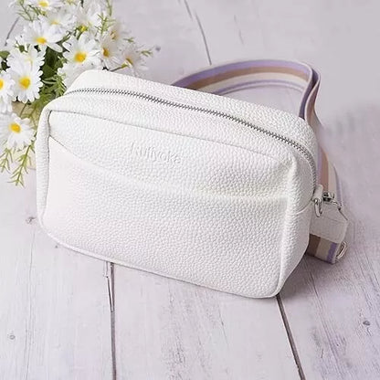 Leder Umhängetasche, Damen Bag, Breiter Gurt, Kleine Umhängetasche weiß