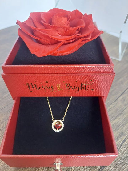 Natürliche ewige Rose, Schmuckschatulle, konservierte Blumen mit schöner Kette