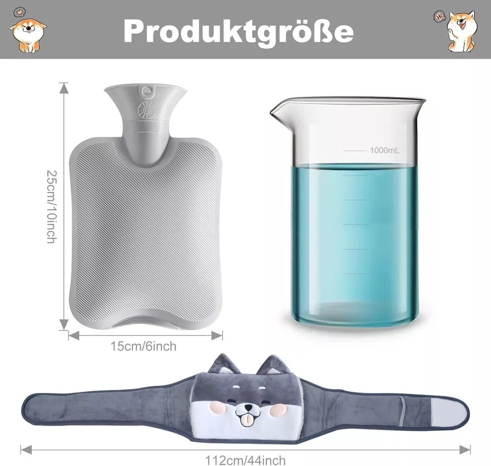 AnNissa Wärmflasche, Wärmeflasche mit Bezug und Gürtel, Wärmflaschen Set