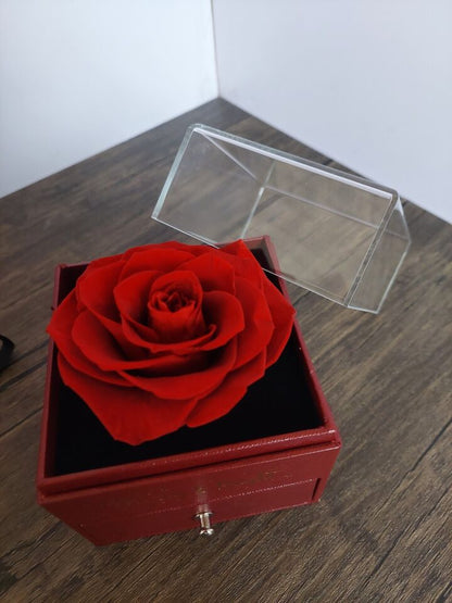 Natürliche ewige Rose, Schmuckschatulle, konservierte Blumen mit schöner Kette