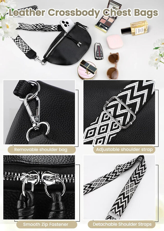 Ferlord Umhängetasche Damen Leder, Gürteltasche Damen stylische Crossbody Bag Damen mit 3 Fächern