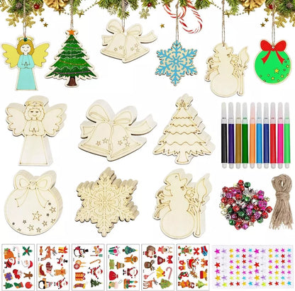 48 Stück Holzhandwerk für Kinder, Weihnachtsdekorationsanhänger aus Holz