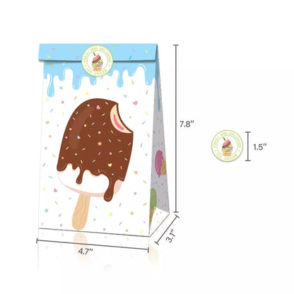 Süßigkeitentüten mit Aufklebern, 12 Stück Eistüten, Eiscreme, Geburtstagsparty